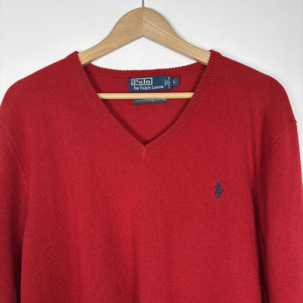 90's Ralph Lauren Red 100% Lamb's Wool Long Sleeve Sweater - Picture 3 of 6